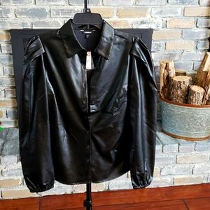 NWT Express Faux Black Leather blouse
